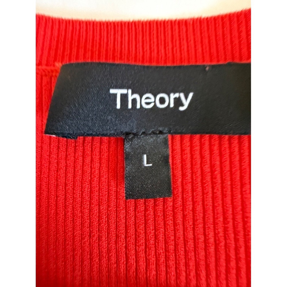 Theoryβ Womens Red Ribbed Knit Long Sleeve Crewneck Fitted Sweater Top L - Picture 4 of 16
